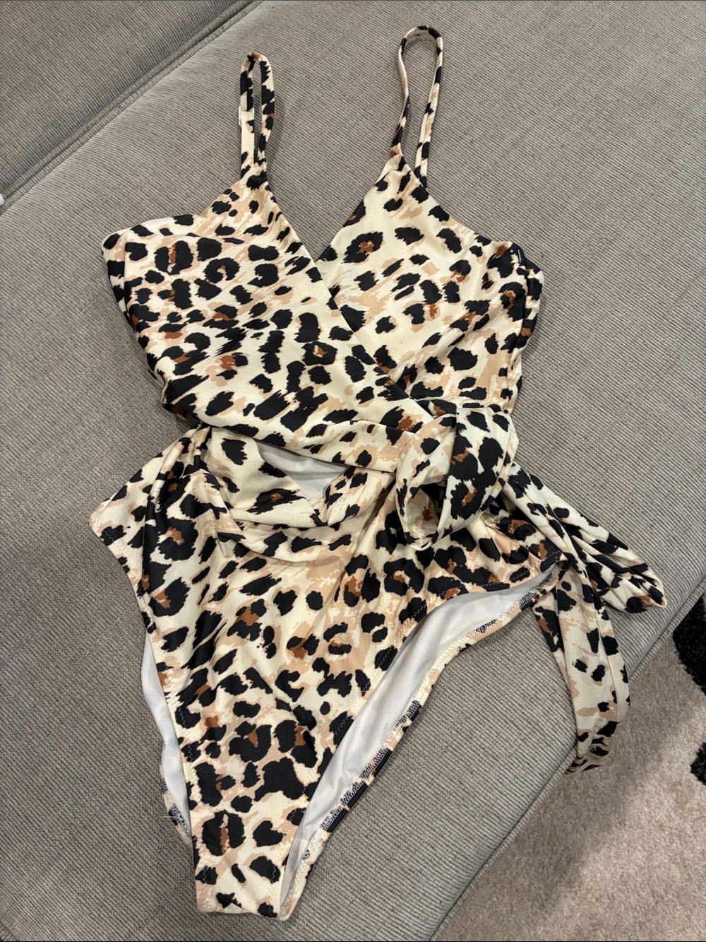 aerie Leopard Print One-Piece Wrap Swimsuit - Black, Tan, Cream
